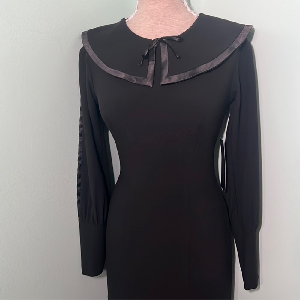 🆕 Stop Staring vintage retro Black Long Sleeve Dress with Ribbon Accent